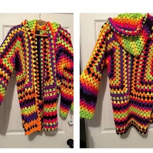 Colorful Crochet Hooded Cardigan
